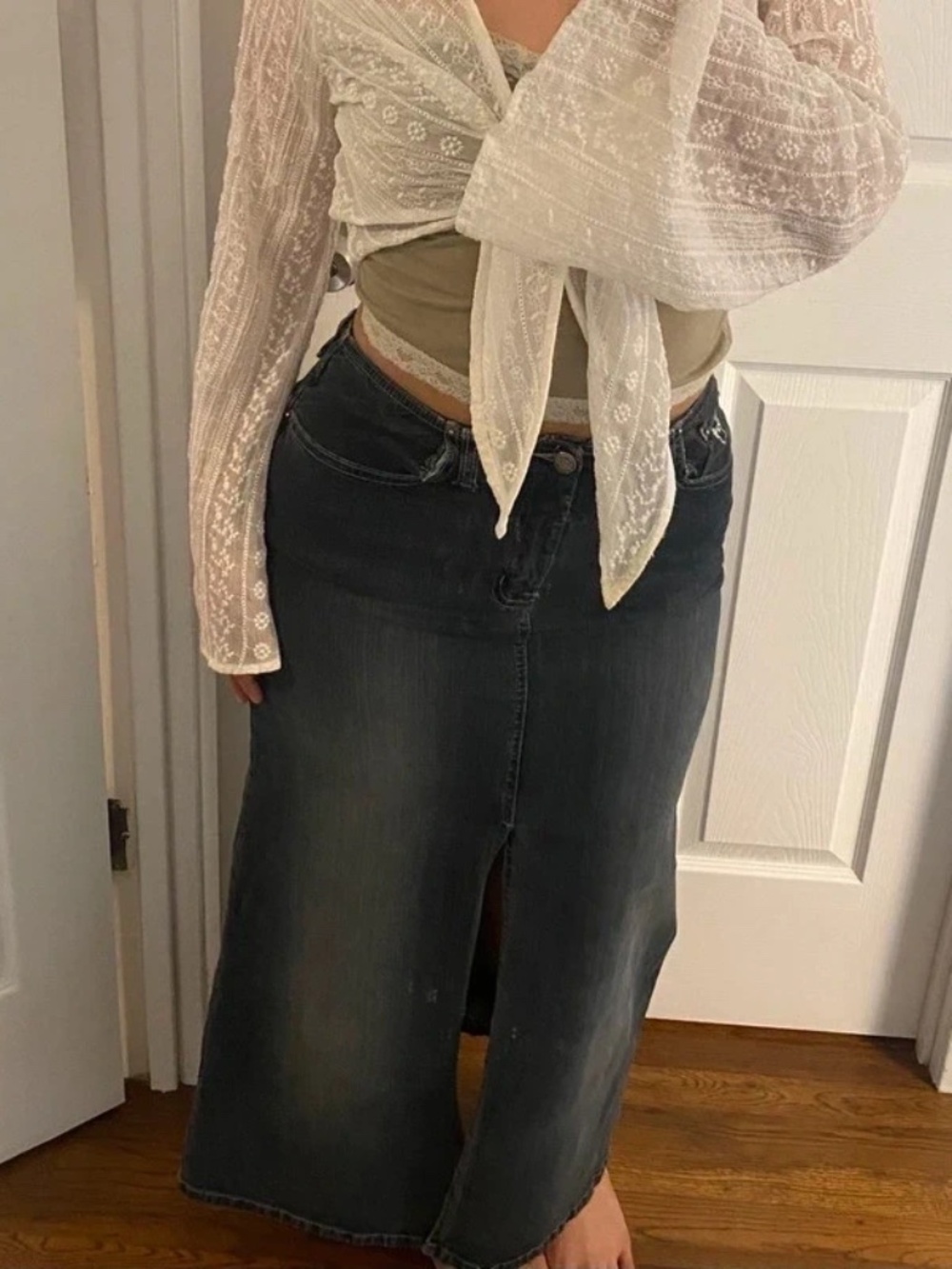 Y2k Angels dark wash maxi denim skirt size 9